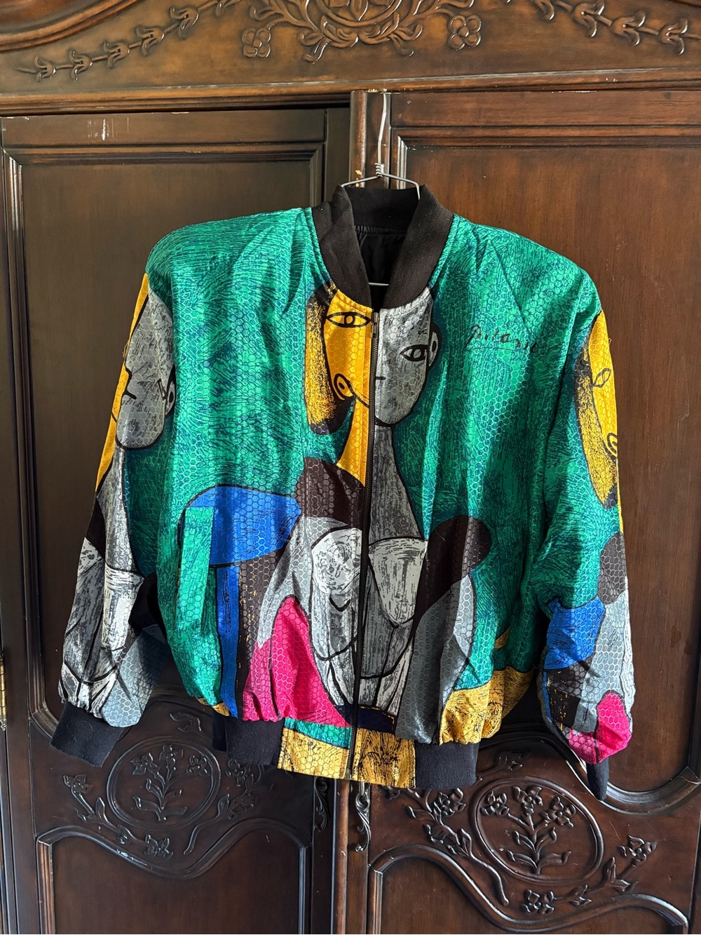 Vintage 80s/90s Picasso Art Print Bomber Jacket Wearable Art Multicolor